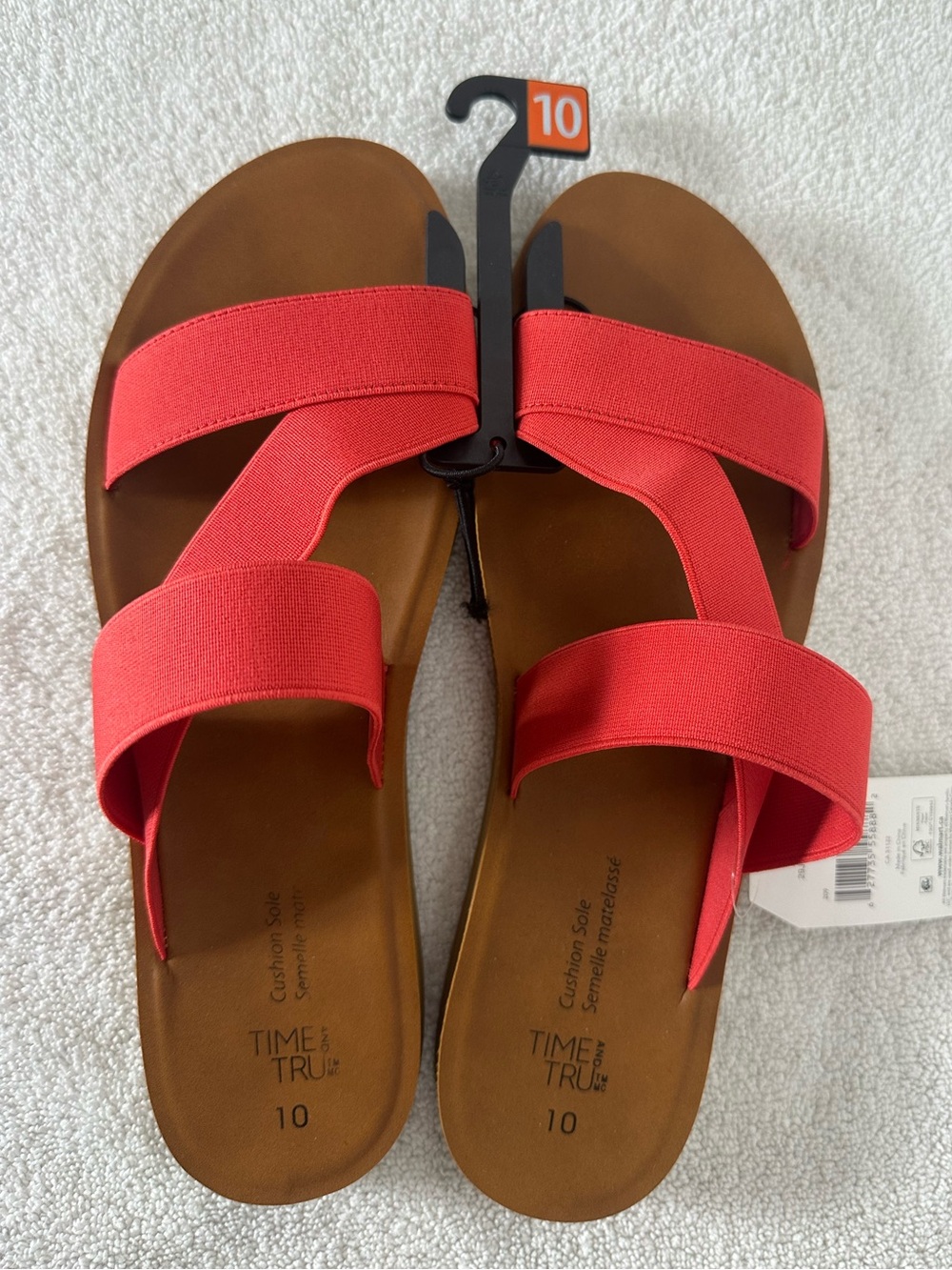 Time And Tru Coral Elastic Strap Sandals Criss Cross Open Toe Slide Flats 10 NWT